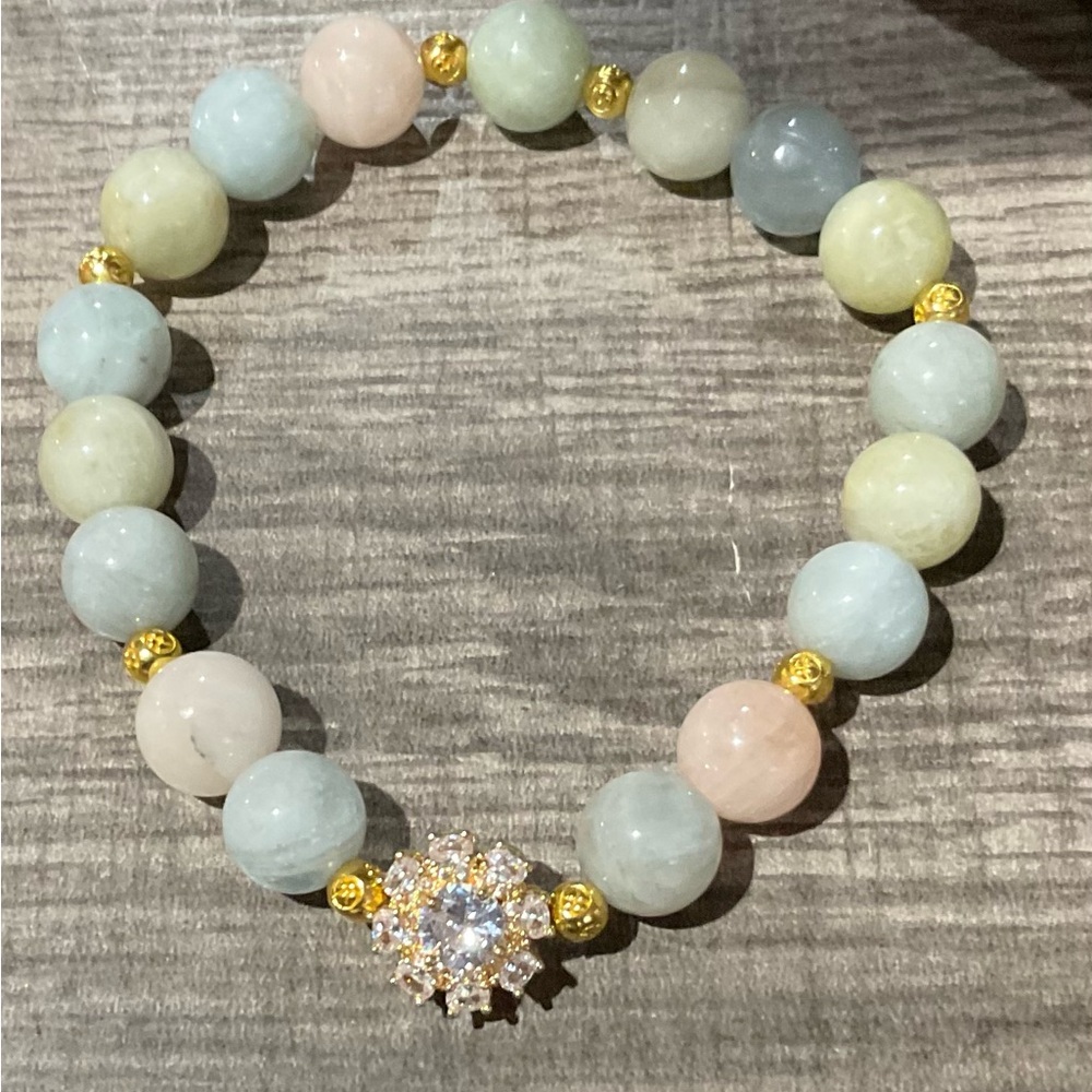 Elegant Gold and Pastel Morganite Hand Crafted Crystal Bracelet